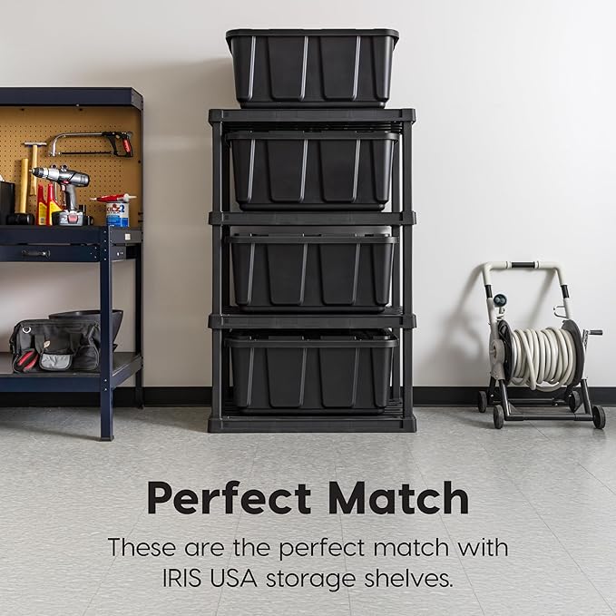 IRIS USA 4-Pack 27 Gallon Storage Bins with Lids |Made in USA| Heavy Duty Plastic Tote Containers for Truckbed Tool Box Organization, Large - Black