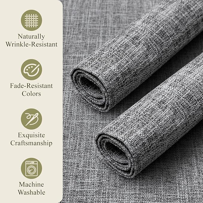 KXN Placemats Set of 8, Dual-Layer Thickened Faux Linen Table Mats, Heat Resistant & Wrinkle-Free, Machine Washable Cloth Place Mats for Kitchen Dining Indoor Outdoor (Light Gray)
