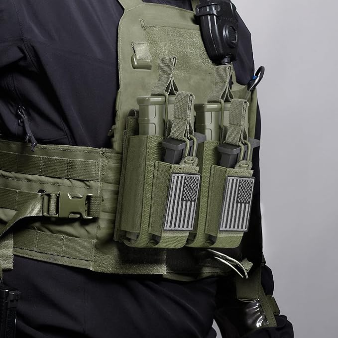 Open-Top Single/Double/Triple Molle Mag Pouch for 5.56mm M4 M16 AK AR Glock M1911 9mm Elastic Rifle Magazines Pistol Mag Pouches Holder Carrier with USA Flag Patch