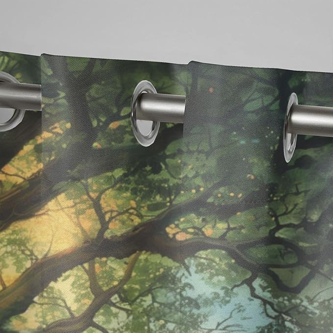 Fantasy Theme Outdoor Curtains for Patio Waterproof,Forest Pattern,Light Filtering Curtains Outside Curtains for Porch, Gazebo, Pergola, Backyard,Set of 2 Panels,54 x 108 inch,Green