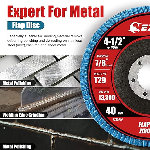 EZARC Flap Discs 40 Grit, 4 1/2 x 7/8-Inch Flap Sanding Disc, Type 29 Zirconia Grinding Wheel for Stainless Steel, Sheet Metal (10 Pack)