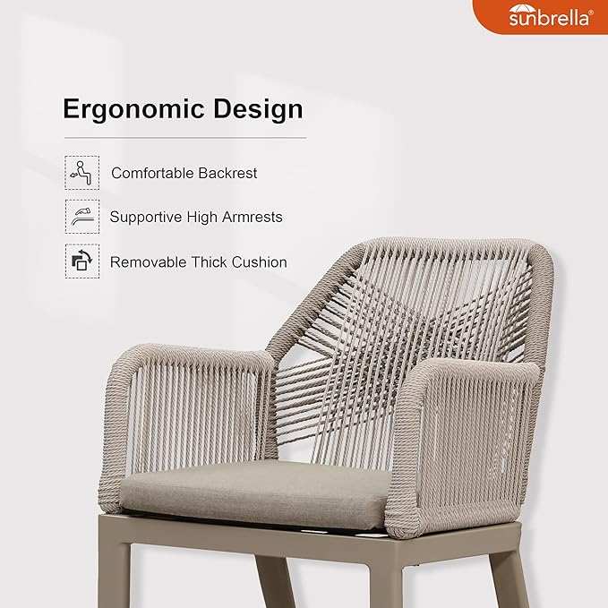 PURPLE LEAF 7 Pieces Patio Dining Set Aluminum Modern Rectangular Table and Rattan Arm Chairs with Cushions for Kitchen Porch Garden Outdoor Furniture Sets, Champagne