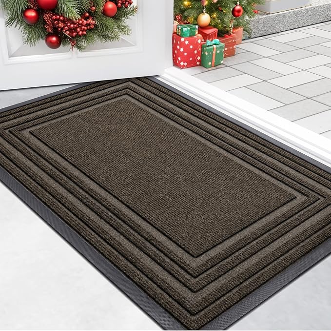 Buganda Front Door Mat Indoor Outdoor Entrance, Non-Slip Natural Rubber Doormats, Easy Clean, Low Profile, Dirt Trapper Entryway Floor Mats for Outside, Garages and Patios, 47x24, Brown