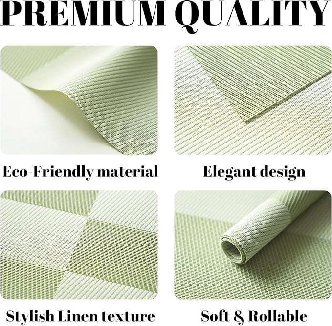 Placemats Set of 8 Vinyl/Plastic Woven Place Mats for Kitchen Table Indoor/Outdoor Washable Placemat Wipeable Dining Table Mats (Green Cube,8)