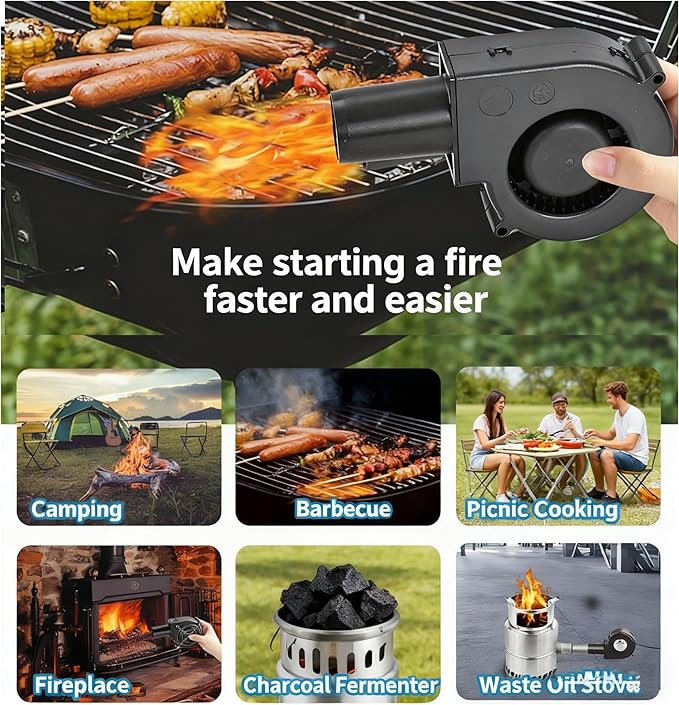 Martians BBQ Blower Fan - 97mm x 33mm - 12V with 110V – 240V AC Plug Variable Speed Controller for Outdoor Grilling, Camping Cooking Charcoal Starter – Efficient Fire Bellowing Tool