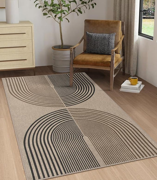 Easy Jute Rainbow Area Rug, 3x5 Indoor Outdoor Entryway Rug Washable Non-Slip Modern Boho Kitchen Rugs, Neutral Farmhouse Abstract Throw Carpet for Living Room Patio Kids Room