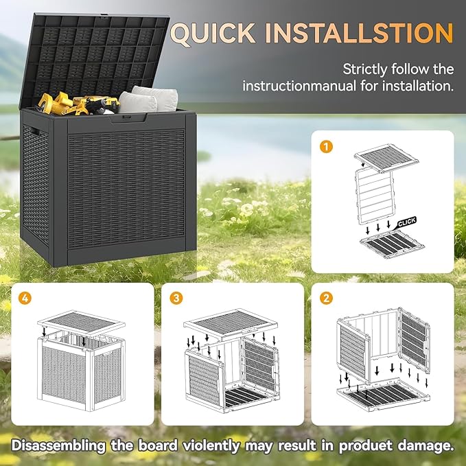 32 * 2 Gallon Outdoor storage deck Box Waterproof ，garden tool,backyard cushion,poolside storage,Small delivery boxes for outside,Two Boxes/set (Rattan Black