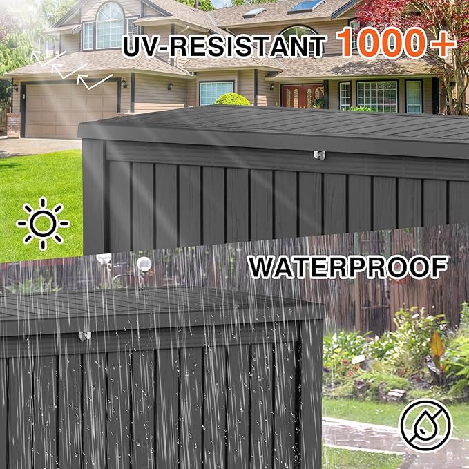 150 Gallon Deck Box, Resin Outdoor Indoor Waterproof Storage Box, Lockable Storage Box With Handle for Patio Furniture - Garden Tools - Swimming Pool Tools UV-Resistant, Black