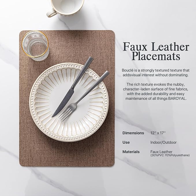 Faux Leather Placemats Set of 8 Vinyl Washable Wipeable Table Mats for Kitchen Dining Table Heat Resistant Waterproof Modern Indoor/Outdoor Placemats Non-Slip Easy Clean Place Mats (Cocoa)