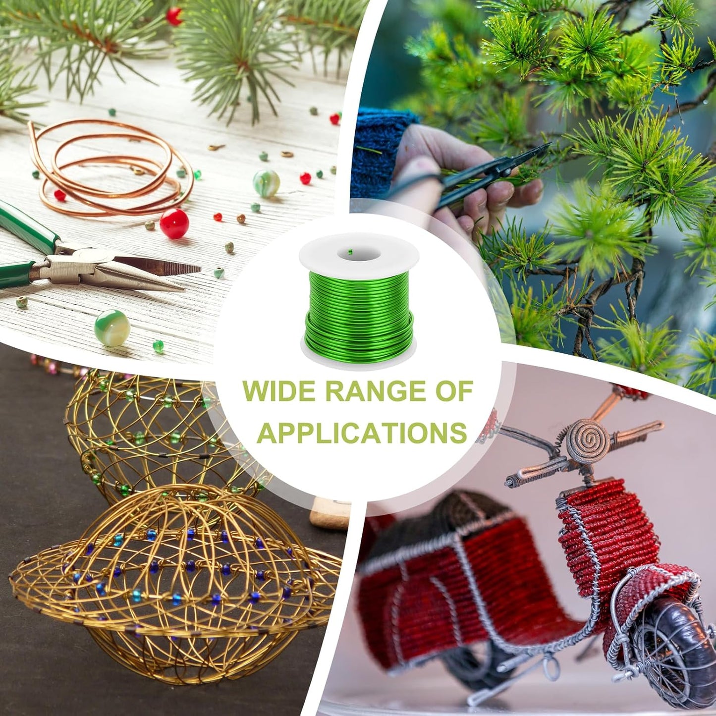 MECCANIXITY 12 Gauge Anodized Aluminum Craft Wire Bendable Bonsai Training Wire 98 Feet 2mm for Sculpting Crafts Wreath Floral Beading Jewelry Making, Green