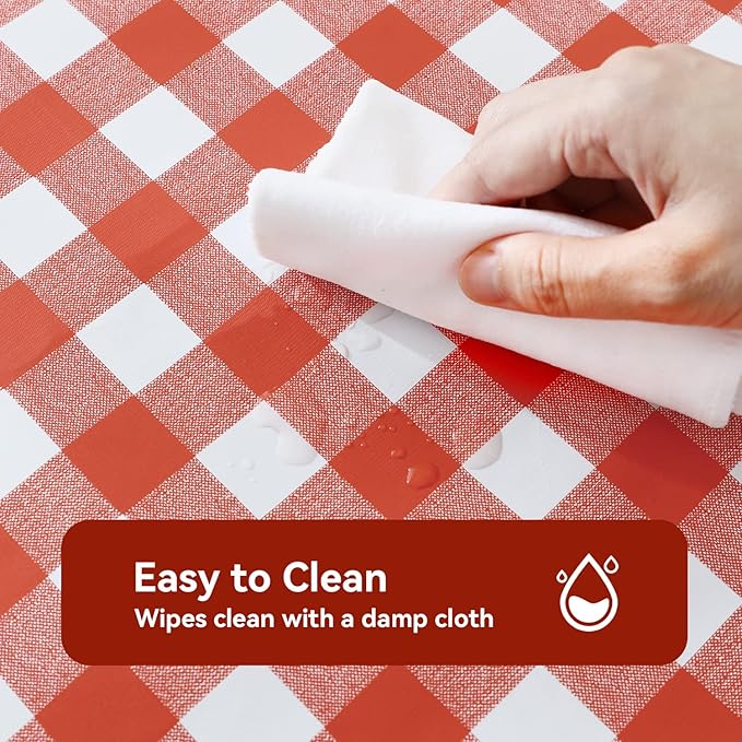 Romanstile Rectangle Vinyl Tablecloth, 100% Waterproof Buffalo Gingham Plastic Table Cloth, Heavy Duty Wipeable Checkered Table Covers for Outdoor, Camping, Picnic, Patio - 54 x 120, Red and White