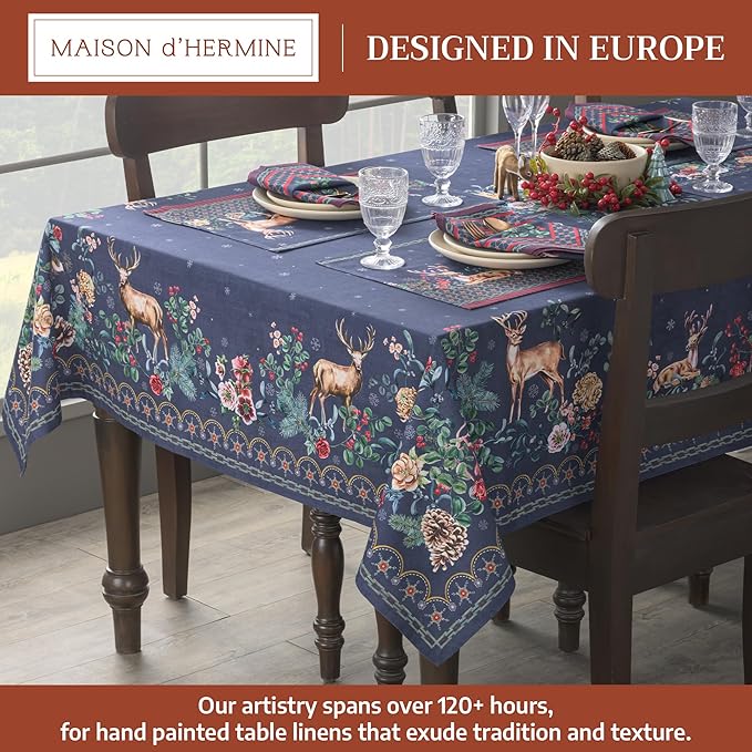 Maison d' Hermine Table Cloth Square Table 100% Cotton 54 x 54 Inches Fall Tablecloth Reusable Everyday Use for Thanksgiving Christmas Decorations Dining Farmhouse Party (Christmas Joy)