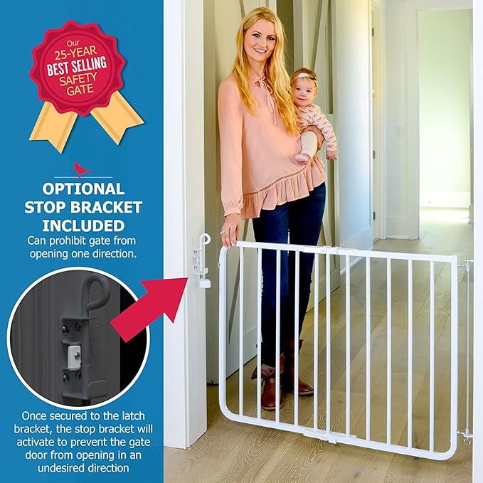Cardinal Gates MG15 Auto-Lock Baby Gate - Adjustable Indoor Dog Gate - Aluminum Safety Gate for Kids & Pets - 26.5 to 40.5 Inches Wide - White