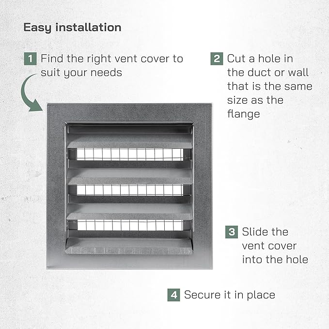 Vent Systems 8" x 8" Inch Galvanized Steel Industrial Air Return Grille - Heavy-Duty Louvered Air Intake Exhaust Vent Cover – Outdoor Wall Vent HVAC Grille - Register for House Wall Crawl Space