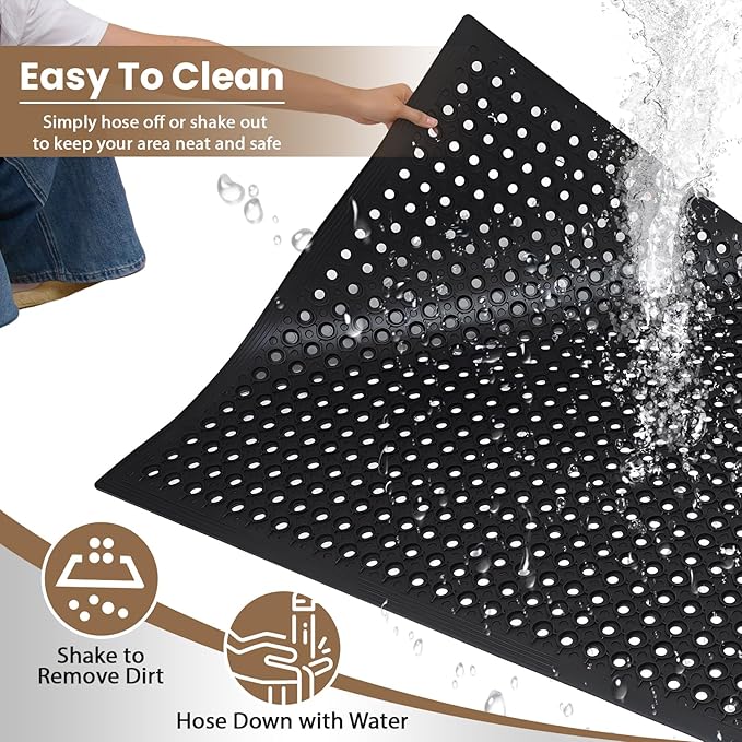 Restaurant Anti Fatigue Mat, Outdoor Rubber Floor Bar Mat, 36"X60" Non-Slip Kitchen Commercial Mat with Drainage for Garage, Entryway, Kitchen, Bar, Black