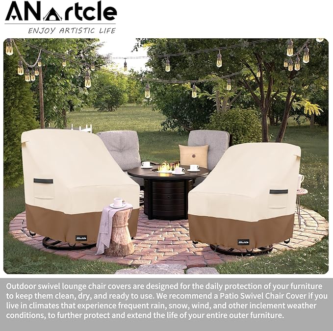 Patio Chair Covers,600D Waterproof Heavy Duty Outdoor Lawn Patio Furniture Covers,Patio Swivel Chair Covers for Outdoor Furniture,(32W x 35D x 36H inches) Beige&Brown