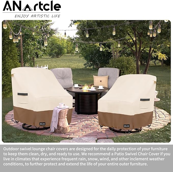 Patio Chair Covers,600D Waterproof Heavy Duty Outdoor Lawn Patio Furniture Covers,Patio Swivel Chair Covers for Outdoor Furniture,(35W x 37D x 36H inches) Beige&Brown