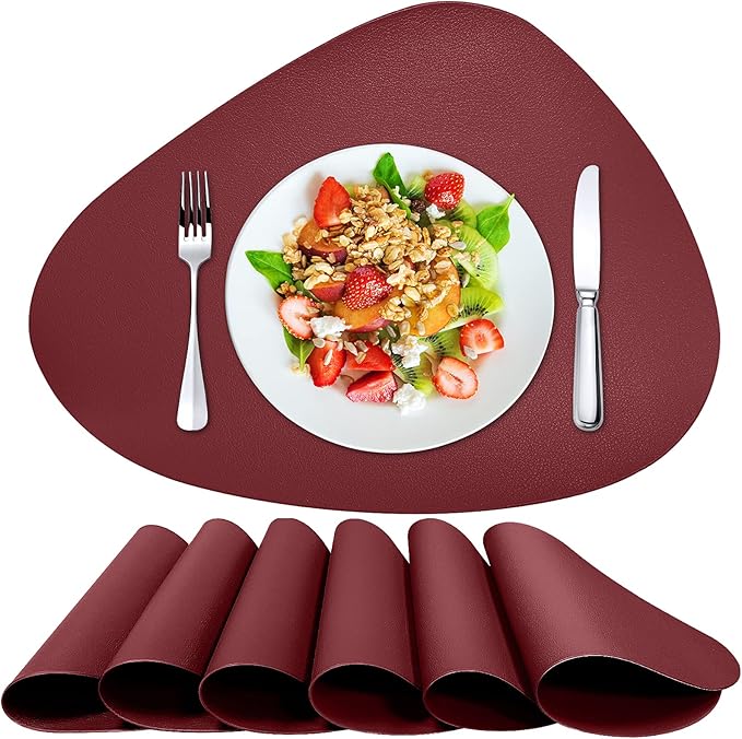 Herda Round Placemats Set of 6 Faux Leather Placemats Wipeable Washable Placemats Heat Resist placemat for Round Table for Kitchen Dining Patio Outdoor Indoor Easy to Clean Retro Burgundy Red
