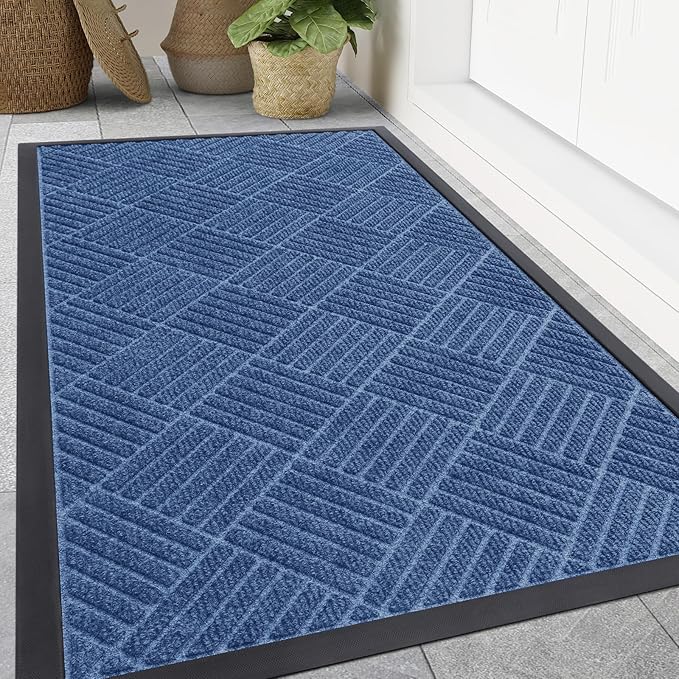 Smiry Front Door Mat Outside Entrance, Heavy Duty Outdoor Indoor Mat, Natural Rubber Doormat, Non Slip, Trap Dirt and Moisture, Easy Clean, Low Profile Patio Porch Entryway Mat, 71x47, Blue