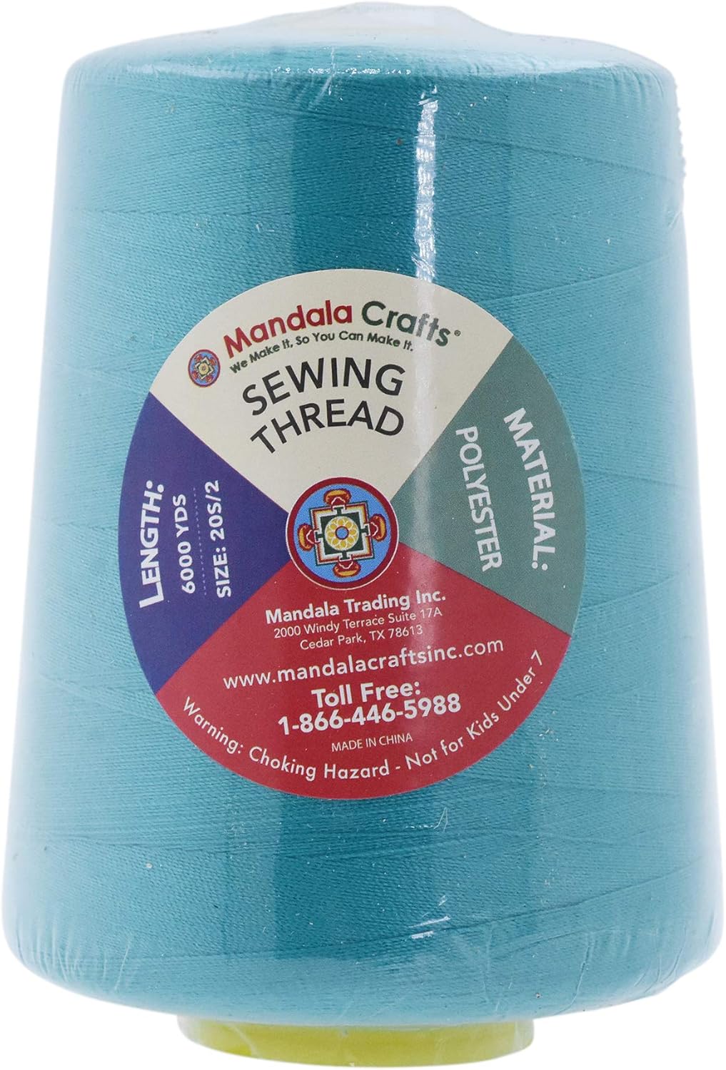 Mandala Crafts 4 Pack of Serger Threads Cones Spools - 20S/2 24000 Yards Polyester Teal Threads for Sergers Machine and Overlock Quilting Sewing Machine