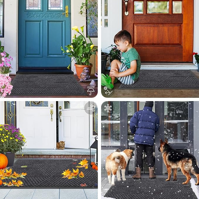 Smiry Front Door Mat Outside Entrance, Heavy Duty Sturdy Natural Rubber Doormat, Trap Dirt and Moisture, Easy Clean Low Profile Mats for Indoor Outdoor Entry, Irregular Triangle (36x24, Medium Grey)