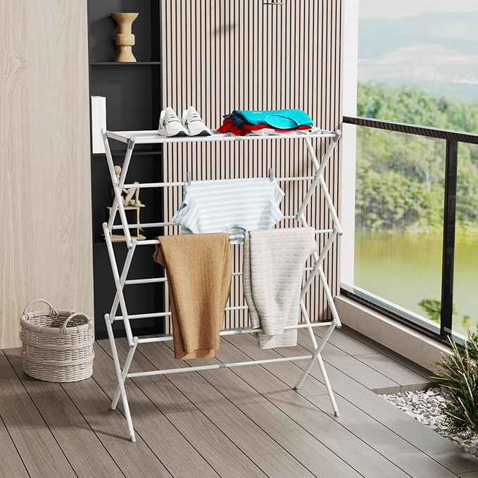 Drying Rack for Laundry, Foldable Clothes Drying Rack, Small Collapsible Dry Rack for Clothes, Use for Indoor & Outdoor Drying Clothes, 40"x29"x14.5"(White)