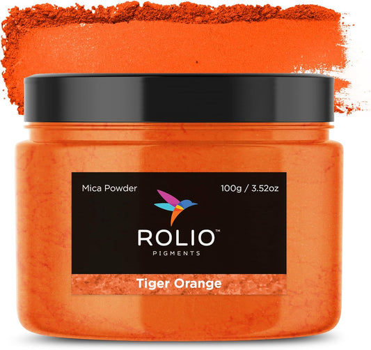 Rolio - Mica Powder - 1 Jar of Pigment for Paint, Dye, Soap Making, Nail Polish, Epoxy Resin, Candle Making, Bath Bombs, Slime - 100G / 3.5oz(Tiger Orange)