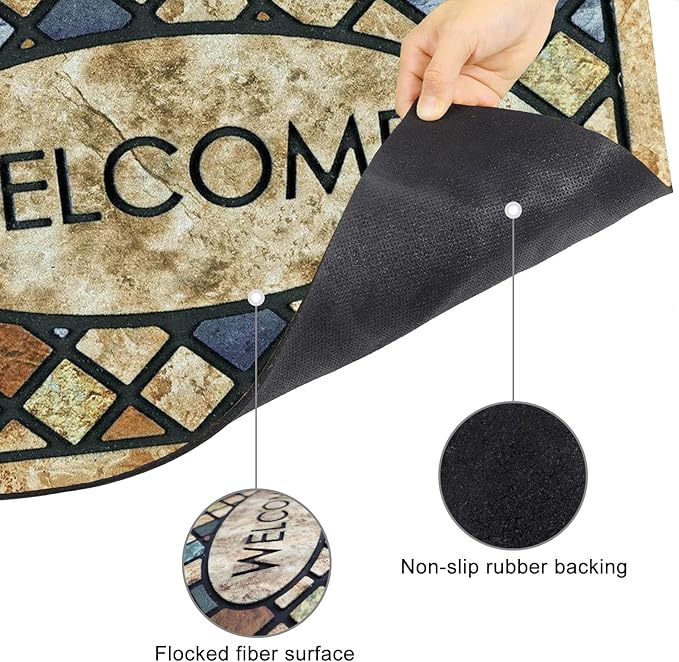 CHICHIC Blue Welcome Door Mat 17x 30 Inch Front Doormat Outdoors for Home Entrance Outdoors Mat for Outside Entry Way Doormat Entry Rugs, Heavy Duty Non Slip Rubber Back Low Profile