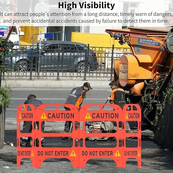 Collapsible Safety Barrier with Reflective Strips - Portable Foldable Caution Barricade for Construction Zones, Crowd Control & Traffic Safety, High Visibility Durable Barrier, Weatherproof Hazard Warning Fence