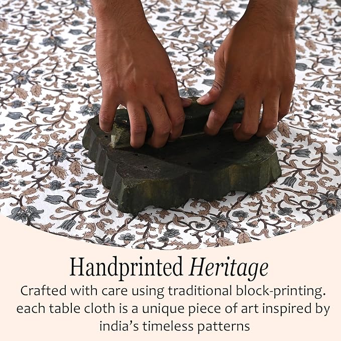 CPC Autumn Vine Tablecloth 100% Cotton 70x108 Inch Indian Block Print Rectangle Table Cover, Table Cloth for Gifting in Weddings, Halloween, Fall, Christmas, Thanksgiving