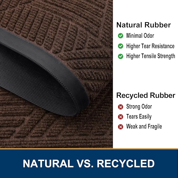 Smiry Half Circle Front Door Mat Outside Entrance, Heavy Duty Sturdy Natural Rubber Doormat, Trap Dirt and Moisture, Low Profile Mats for Indoor Outdoor Entry, Irregular Triangle (36x24, Dark Brown)