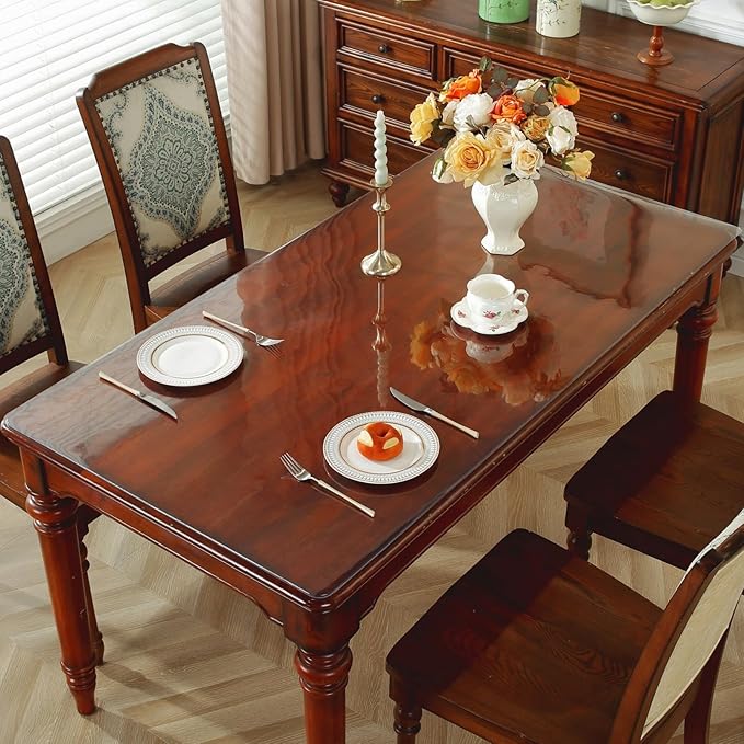 OstepDecor Clear Table Protector 42 x 66 Inch, 2mm Thick Plastic Table Cover, Waterproof PVC Clear Table Cover Protector, Desk Protector Mat, Writing Desk Pad for Desktop, Coffee & Dining Room Table