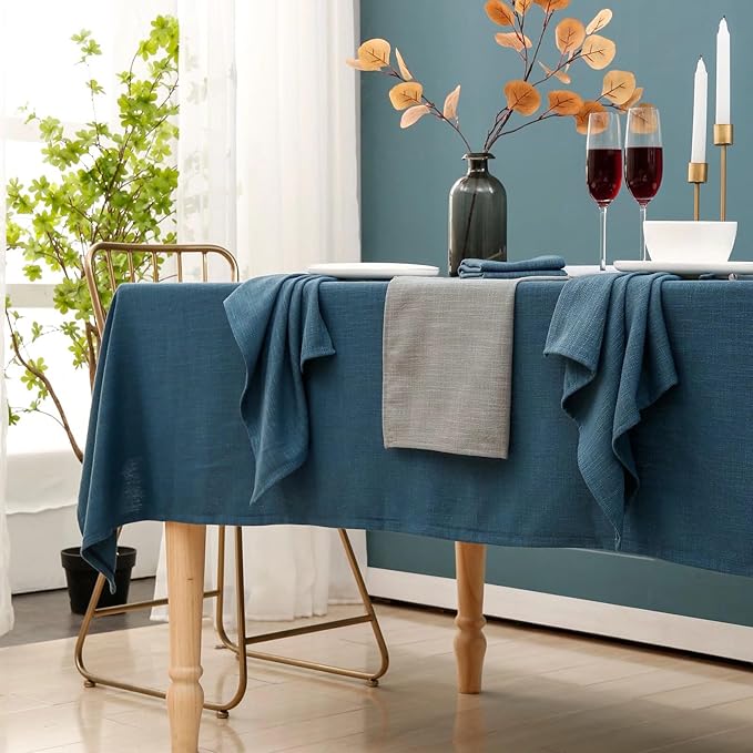 Square Tablecloth, Blue Table Cloth for Square or Round Tables, Waterproof Spillproof Washable Tablecloth, Linen Dining Table Cover for Wedding, Party, Farmhouse - 60'' x 60'', Blue