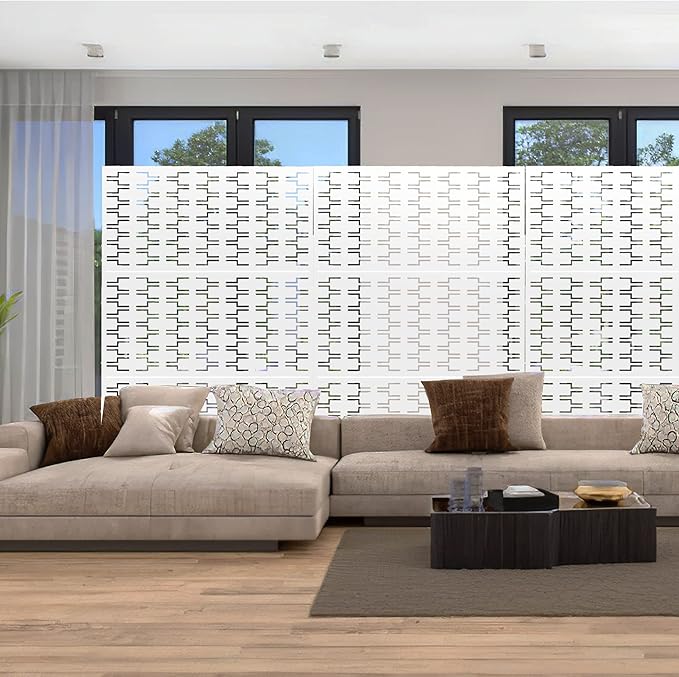 Elevens Free Decorative Privacy Screen with Stand, Outdoor Decor Privacy Fence Screen Metal Fence Panels, Outdoor Divider for Garden Patio Backyard, White-Brick (A-GE04009)