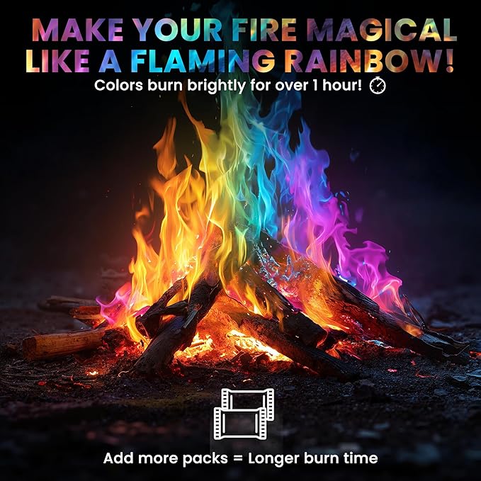 Magical Flames Fire Color Packets (12 Pack), Vibrant Multi-Color Fire for Fire Pits, Campfires, Bonfires & Fireplaces - Camping Essentials & Outdoor Party Accessories