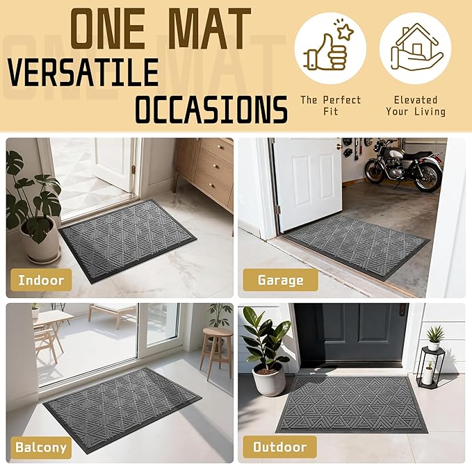 Yimobra Extra Large Door Mat 60x36, All-Weather Waterproof Non-Slip Welcome Matt Outdoor, Heavy Duty Non Slip Doormat for Entryway for Patio and Garage Indoor, Easy Clean, Grey