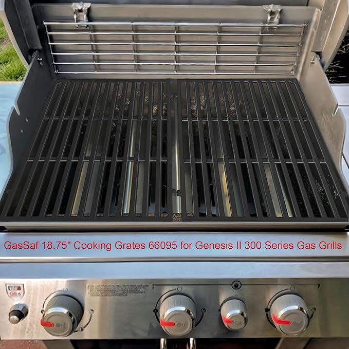 GasSaf 18.75" Grill Grates for Weber Genesis II/LX 300 Grills, Cast Iron Grates for Genesis II E/S 310 315 320 325 340, Replacemenet Parts for Weber 66095 66802 66805 (18.75"x13.25" Each), 2-Pack