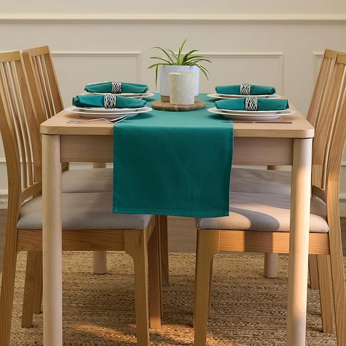 Encasa XO Table Runner 13"x72" Long | Cotton Canvas Fabric | Emerald Solid Color | Machine Washable & Durable