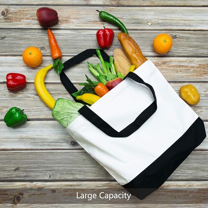TOPDesign 6-Pack Super Strong Large 12oz Cotton Canvas Tote Bags, Reusable Grocery Shopping Cloth Bags, Fashionable Two-Tone Totes for Crafts, DIY Your Creative Designs