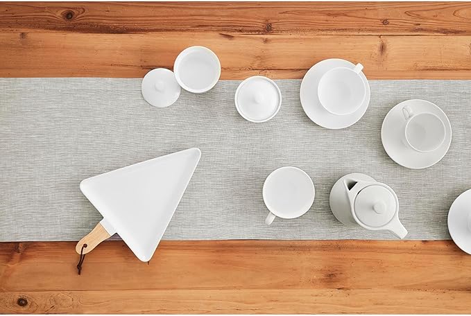 Solino Home Linen Table Runner 144 Inches Long - Athena, 100% Pure Linen Oyster Grey 14 x 144 Inch Table Runner for Dining, Spring, Easter