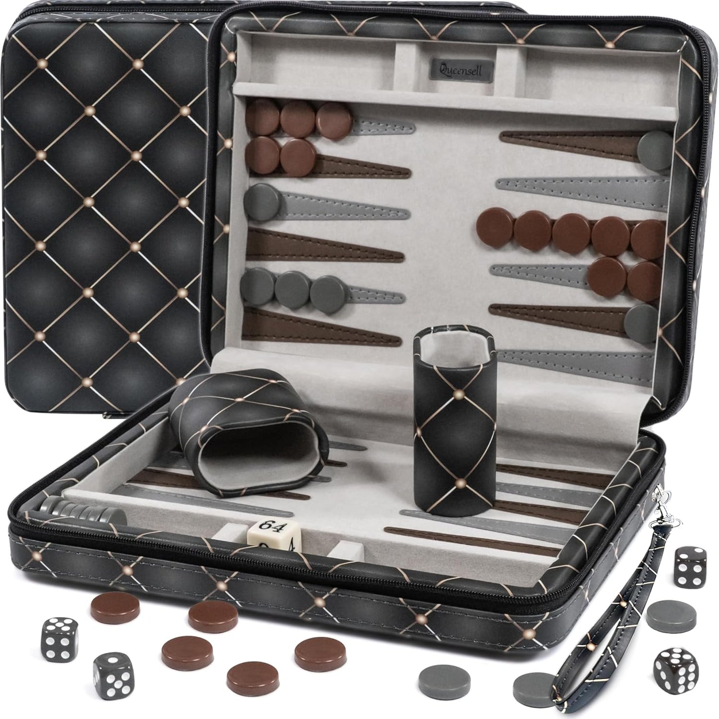 Magnetic Travel Backgammon Sets for Adults - Quality PU Leather Backgammon Board Game for Adults and Kids - 14" Gift for Man Backgammon Board with 32 Magnetic Pieces in PU Leather Case