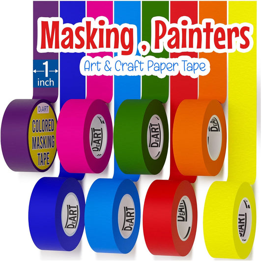 8X Colored Masking Tape, 33 Ft x 1 inch Colored Painters Tape for Arts & Crafts Labeling or Coding, Education Supplies & Craft Supplies Color Tape Rolls, Colorful Masking Craft Tape, Drafting Tape