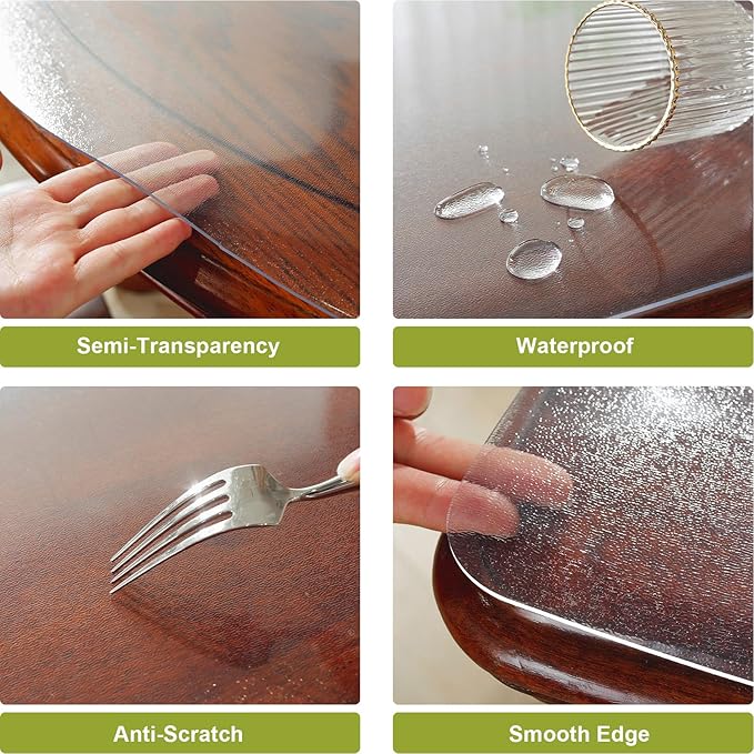 Frosted Clear Table Protector 38 x 60 Inch, 2mm Thick Plastic Table Cover, Waterproof PVC Clear Table Cover Protector, Desk Protector Mat, Writing Desk Pad for Desktop, Coffee & Dining Room Table