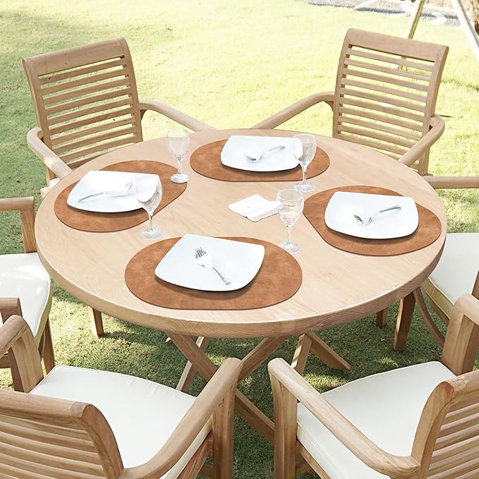 ADRIMER Placemats, Heat Resistant Oval Placemats Set of 4 Washable 12 x 17 Inch, Waterproof Table Mats, Wipeable Pu Place Mats for Kitchen, Dining Room, Sandy Light Brown