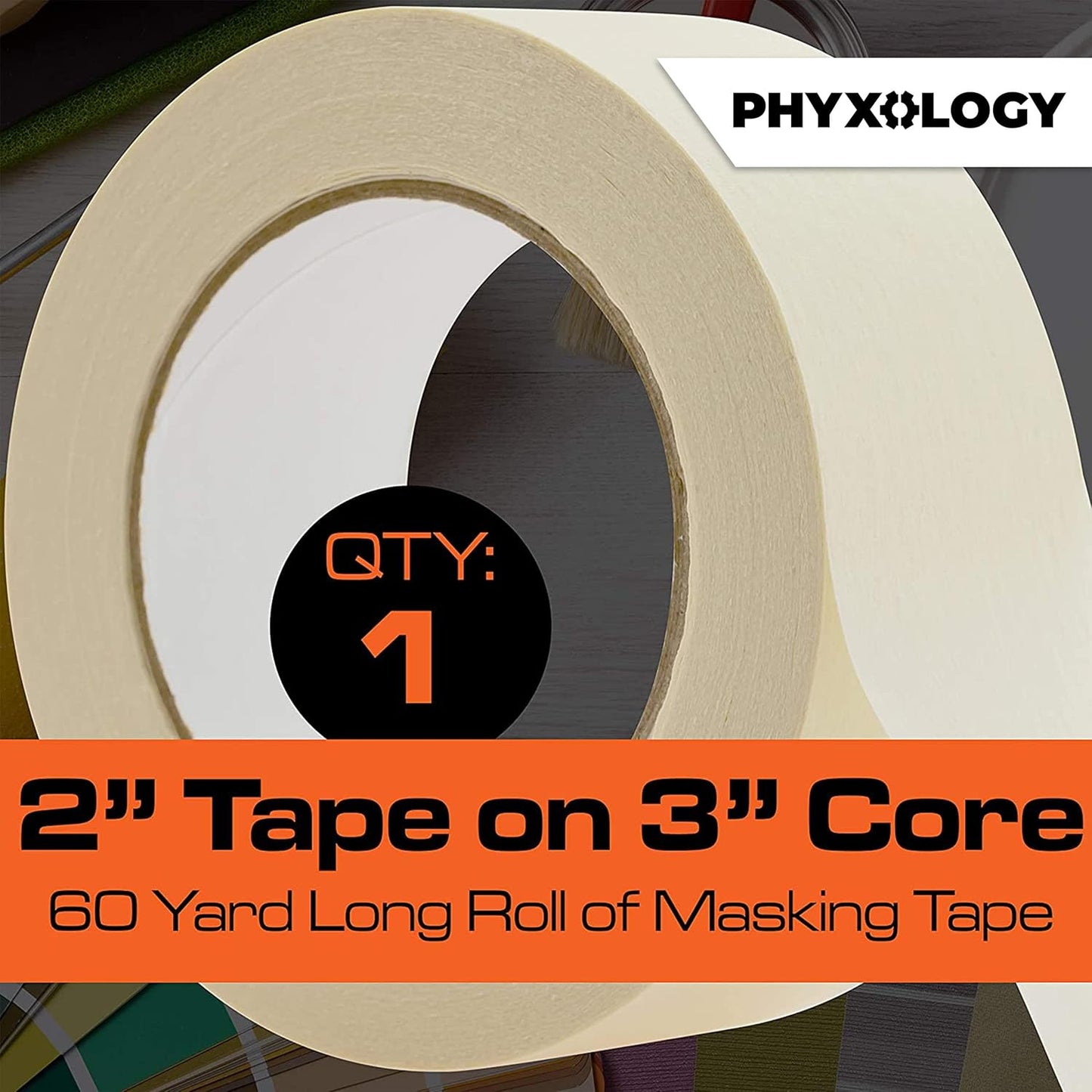 No-Residue 2 Inch 60 Yard Masking Tape 1 Pk. Easy-Tear Pro-Grade Removable Painters Tape Great for Home, Office or Commercial Contractor. Clean Drip-Free Painting with Wide Crepe Paper Rolls.