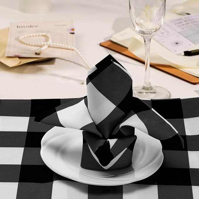 Buffalo Plaid Table Napkins Set of 50 Checkered Cloth Napkins 17x17 inch Washable Dinner Gingham Pattern Napkins Soft Napkins for Wedding Party Dining Banquet(Black and White)