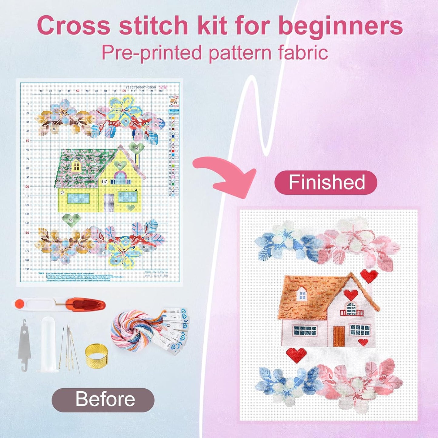 XuZBDia Love Style Cross Stitch Kits,16 x 19 Inches Embroidery Kit，11CT Mesh Cotton Fabric,Gift Box Packaging,Can Be Given As a Gift to Family or Friends