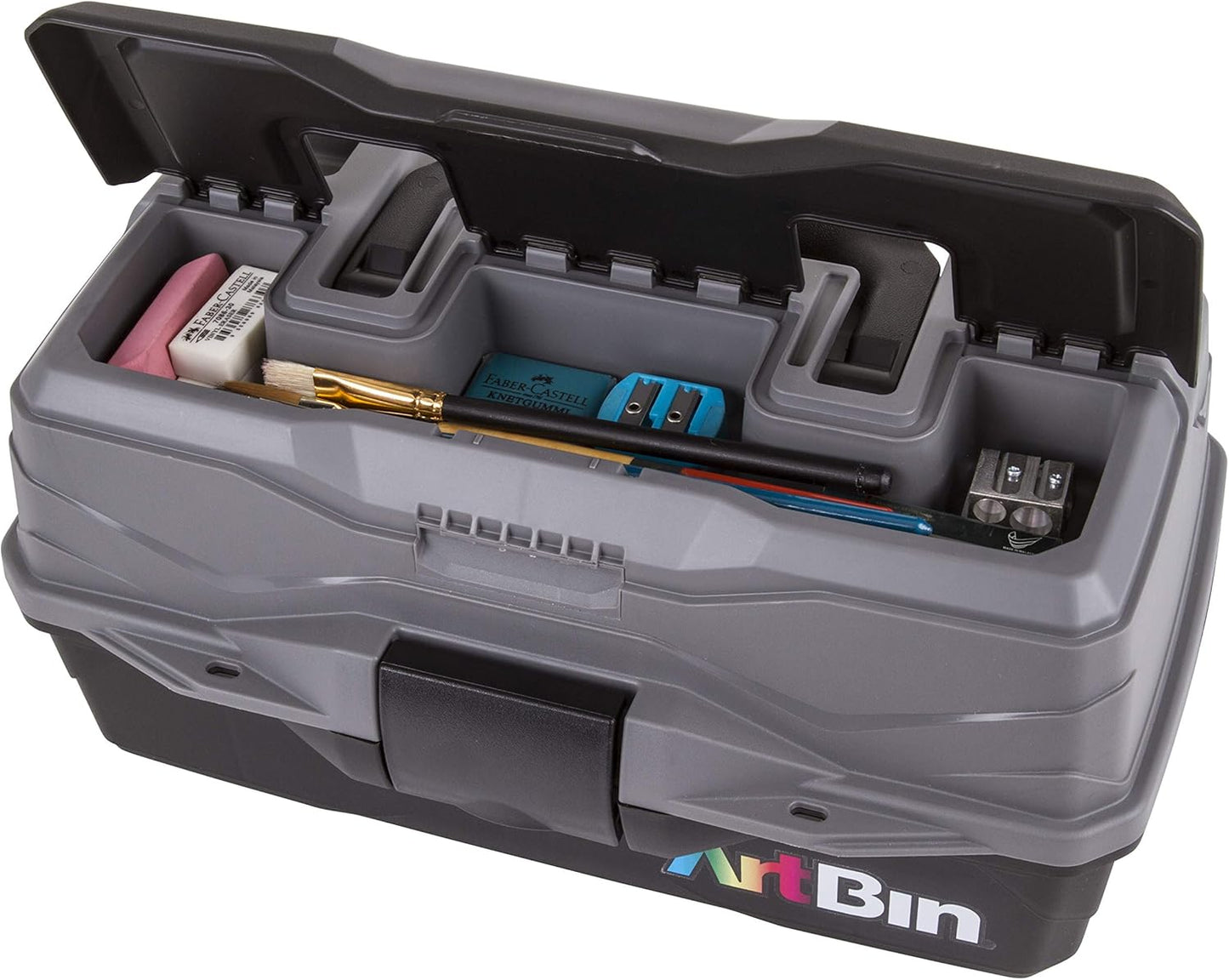 ArtBin 6891AG 1-Tray Art Supply Box, Portable Art & Craft Organizer with Lift-Up Tray, [1] Plastic Storage Case, Gray/Black