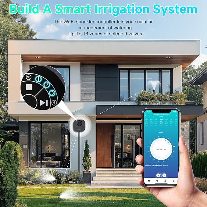 Smart Sprinkler Controller, 16-Zone/Station Irrigation System with APP Remote Control, GreenVation 2.4G/5GHz WiFi Water Timer for Outdoor Garden/Yard/Lawns (16 Zone)