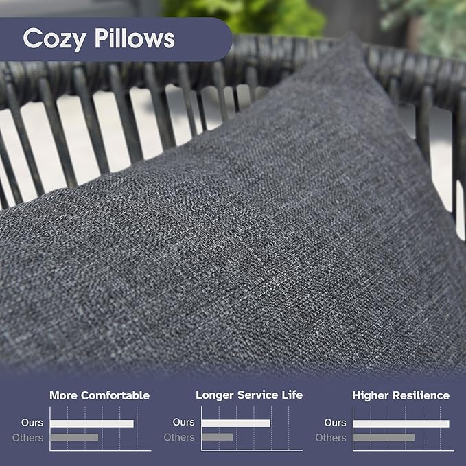 PURPLE LEAF 14 Pieces Patio Dining Set Wicker Outdoor Furniture Rectangular Table and Chairs Set for Garden Deck Aluminum Frame Backyard Kitchen Set, Cushions and Pillows Included Grey